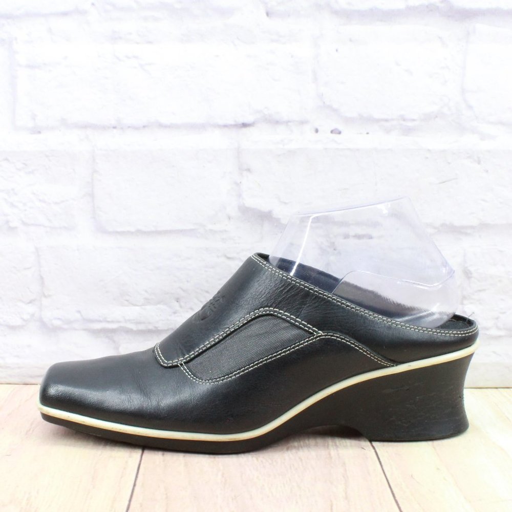 Timberland Black Leather Slip On Wedge Mules Clogs Shoes Size 9 Medium - Picture 1 of 10